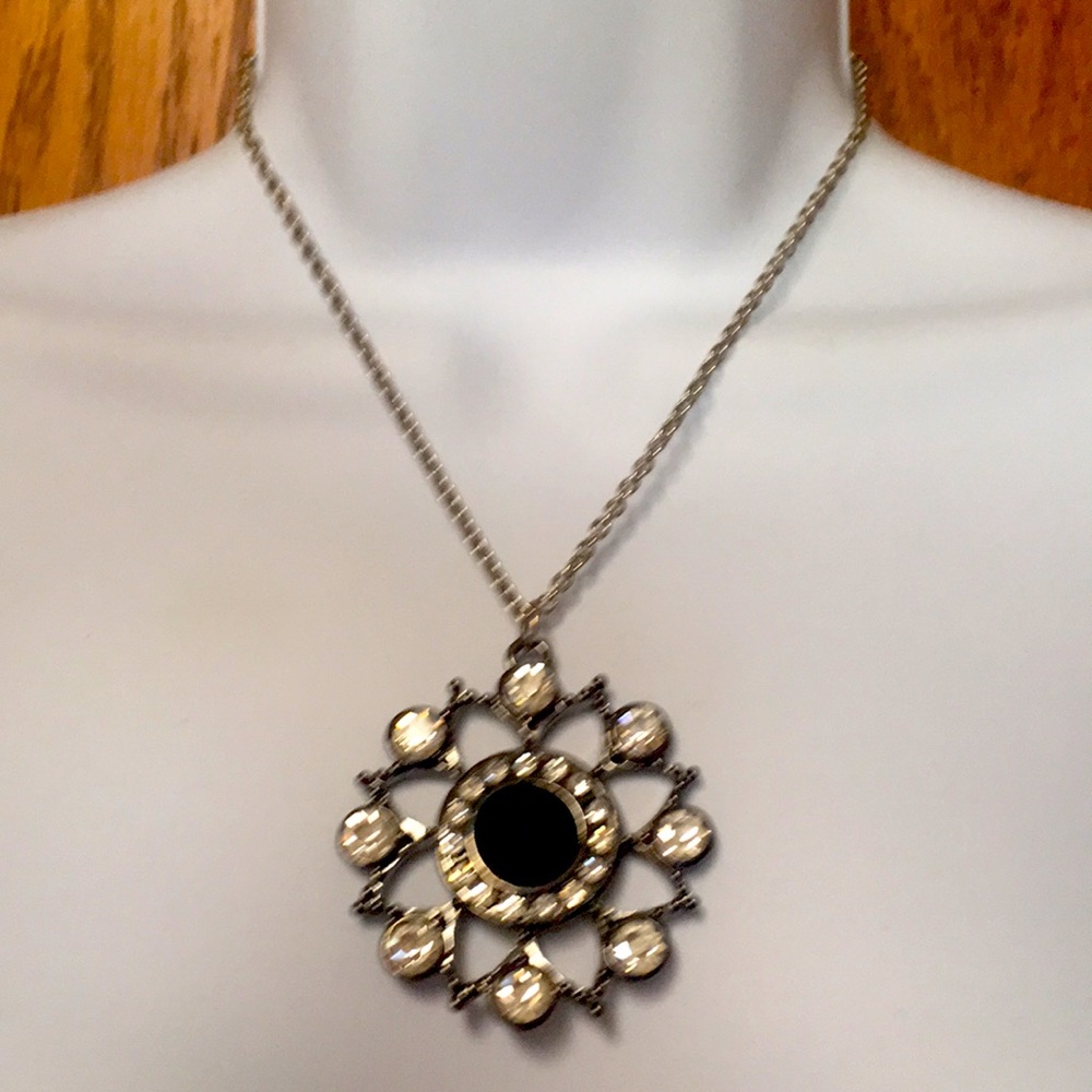 Black Rhinestone Gunmetal Western Pendant on chain